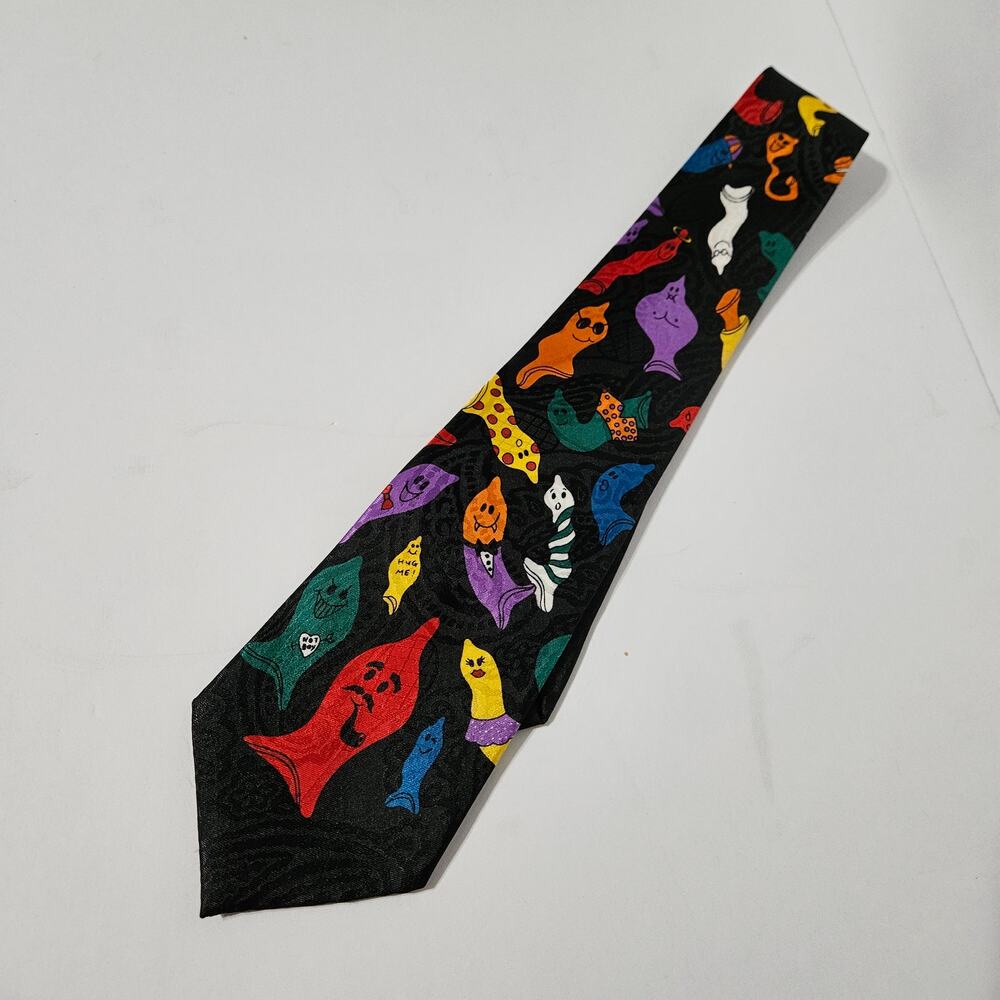 VTG Halloween Brothers Ghosts Neck Tie Multicolor Flamboyant Cartoonish